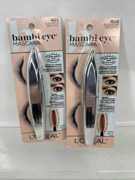 (2) L'oreal 402 Black Brown Bambi Eye Opening Volumizing Mascara  COMBINE SHIP