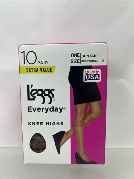 L�eggs 43275 10 Pairs One Size Suntan Everyday Knee Highs Q00J97