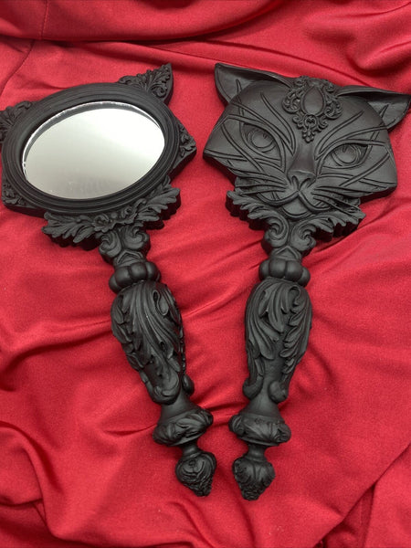 Alchemy England V64B Sacred Black Cat Hand Mirror Gothic Vintage Vanity IN HAND