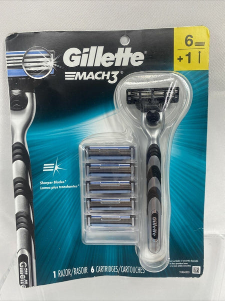 Gillette Mach 3 Mach3 Original HANDLE Shaver Razor Blade +6 Refill Cartridges