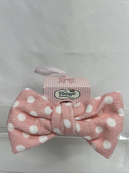 Vintage Cosmetic Co Dolly Bow Make-Up Head Hair Band Pink Polka Dot SPA Terry