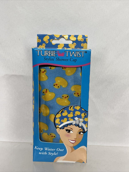 Turbie Twist Stylin Shower Cap Waterproof Secure Fit Reusable Rubber Ducky Print