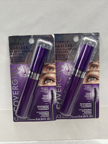 (2) Covergirl 110 SOFT BLACK Simply Ageless Lash Plumping Mascara
