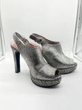 9.5 BCBGeneration Silver Studded Sling Back Sandal 4”+ High Heel Shoe Open Toe