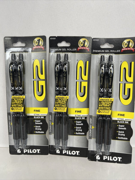 (3) PILOT BLACK G2 Premium Gel Roller Ball Pen Fine Point Ink 2pk COMBINE SHIP!