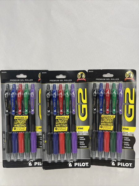 (3) PILOT Multicolor G2 Premium Gel Roller Ball Fine Point Ink Red Purple 5 Pen￼