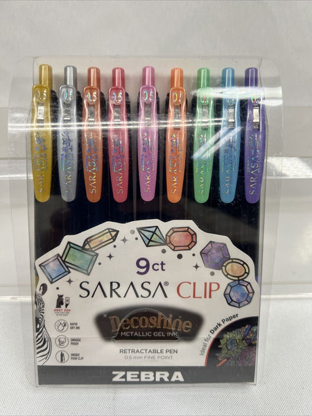 Zebra Sarasa Clip DecoShine Metallic Gel Ink 0.5mm Fine Pens 9pk COMBINE SHIP