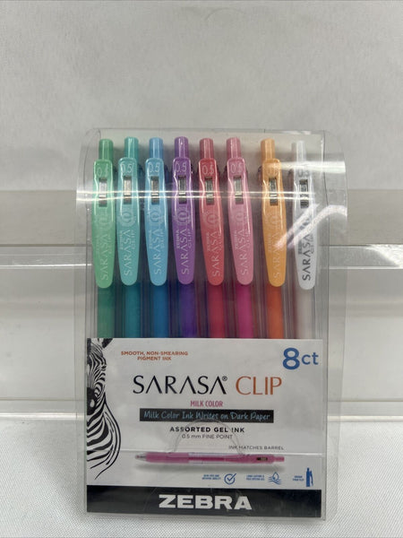 Zebra SARASA Clip Gel Pens, 0.5, 8 Assorted Milk Color Ink, Fine Point NEW!