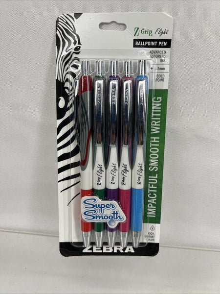 Zebra Pen Z-Grip Flight Ballpoint Pen Bold Point 1.2mm Assorted Colors  5Pk