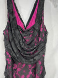 Express Sz 10 Pink & Black Mini Dress Club Evening Comfy Lace Ruched Body-con