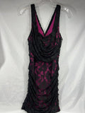 Express Sz 10 Pink & Black Mini Dress Club Evening Comfy Lace Ruched Body-con