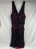 Express Sz 10 Pink & Black Mini Dress Club Evening Comfy Lace Ruched Body-con