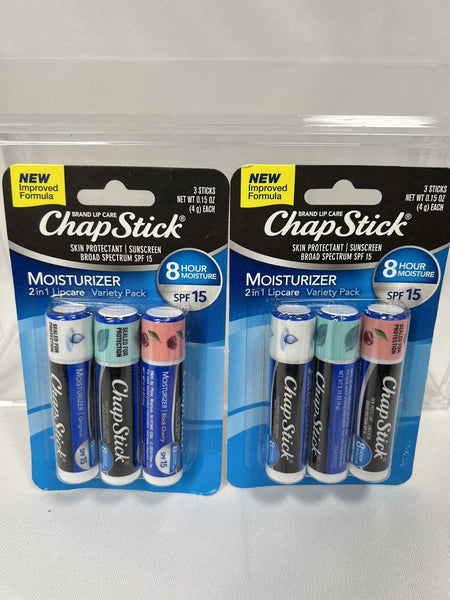 (2) Chapstick 2in1 Moisturizer Variety 3pk SPF15 Black Cherry Mint Original 12ct