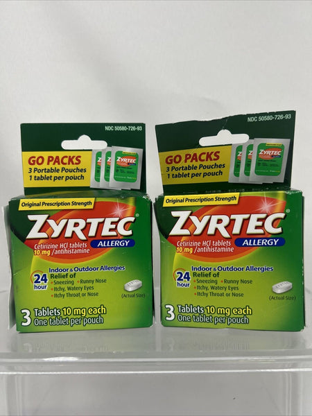 (2) Zyrtec Indoor & Outdoor 24 Hour Relief Allergy Tablets 3 Ct 3/25