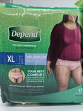(2) Depend Fit-Flex Underwear Women XL Maximum Absorbency 45-64” 20W XLarge 15ct