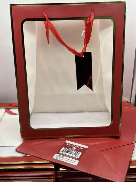 (25) Gift Bag Red Clear Front 13” Holiday Christmas Valentines Mother’s Day Lot