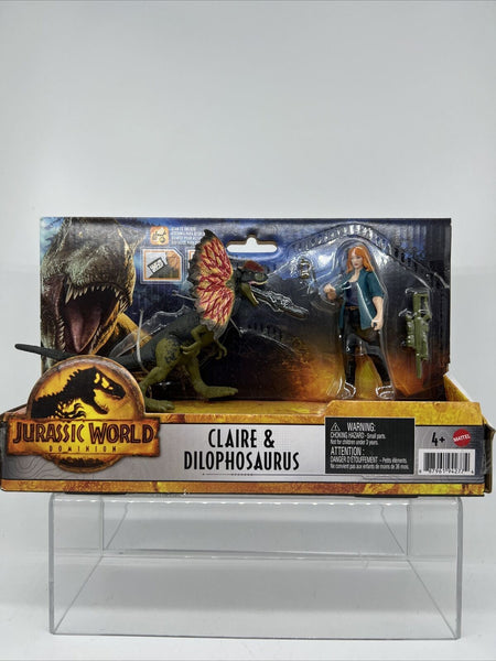 MATTEL Jurassic World Dominion Claire & Dilophosaurus Dinosaur Figure Pack NEW