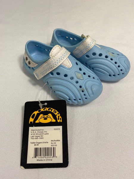 Doggers 3/4 Toddler Baby Blue White Ultralite Adjustable Slip On Shoes Clogs