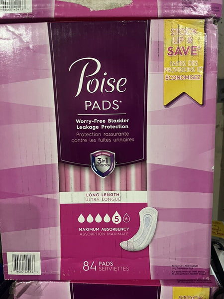 Poise Incontinence Pads #5 Maximum Absorbency Long Lenght Bladder 84 Count
