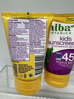 (2) Alba Botanica Kids Sunscreen Lotion SPF 45 Tropical Fruit 4oz COMBINE SHIP!