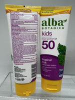 (2) Alba Botanica Kids Sunscreen Tropical Fruit SPF 50 Water Proof Tear Free 3oz