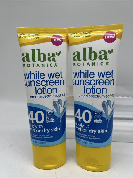 (2) Alba Botanica Sunscreen While Wet Sunscreen Lotion Broad SPF 40 4/24