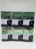 (6) Pack L'Oreal Pure-Clay Mask Brightening. 3 Pure Clays + Charcoal. 1.7oz.