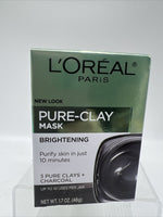 (6) Pack L'Oreal Pure-Clay Mask Brightening. 3 Pure Clays + Charcoal. 1.7oz.