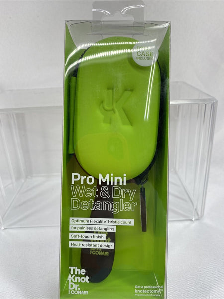 The Knot Dr. Hair Brush  Pro Mini Wet & Dry Detangler Heat Resistant Case Green
