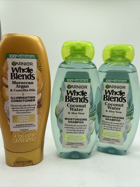 (3) Garnier Whole Blends Coconut Water Vanilla Aloe Shampoo &Conditioner 12oz