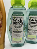 (3) Garnier Whole Blends Coconut Water Vanilla Aloe Shampoo &Conditioner 12oz