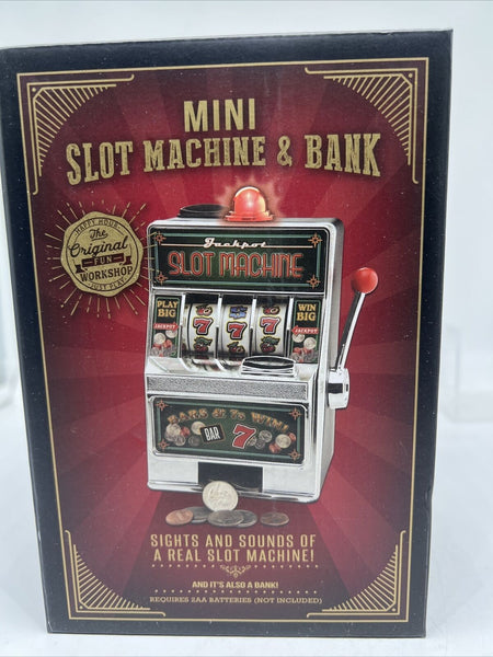 Original Fun Workshop Mini￼ Slot Machine & Bank Battery Light Sounds Jackpot Toy