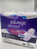 Always Discreet 7 Ultimate Extra Protection Rapid Dry Core  26 Count