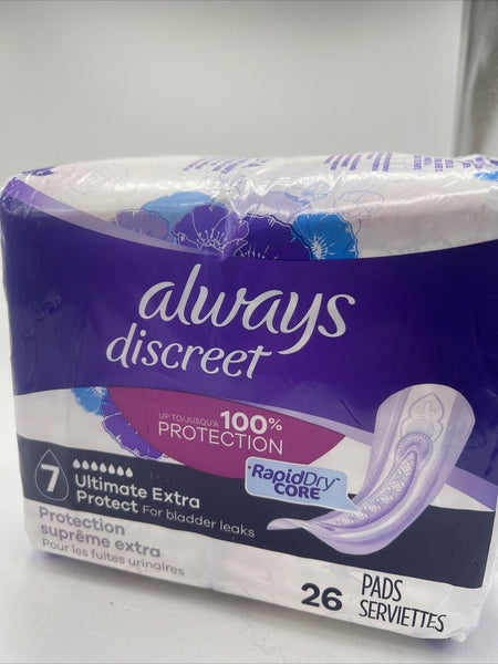 Always Discreet 7 Ultimate Extra Protection Rapid Dry Core  26 Count