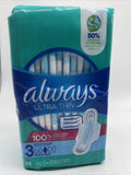 ALWAYS Ultra Thin Size 3 Extra Long Super Pads Wings Unscented 28 Ct COMBINESHIP