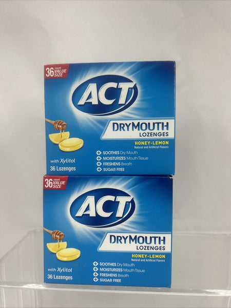 (2) ACT Dry Mouth Lozenges Sugar Free Honey-Lemon 36-Count