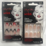 (2) KISS Marilyn Monroe NAILS GLUE ON Medium Black|Red French 90101 White|Gold