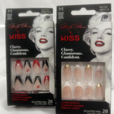 (2) KISS Marilyn Monroe NAILS GLUE ON Medium Black|Red French 90101 White|Gold