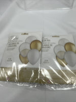 (2) 15 Latex balloons Rose Metallic WHITE & GOLD 11" Holiday New Year Christmas