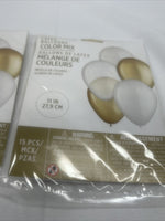 (2) 15 Latex balloons Rose Metallic WHITE & GOLD 11" Holiday New Year Christmas