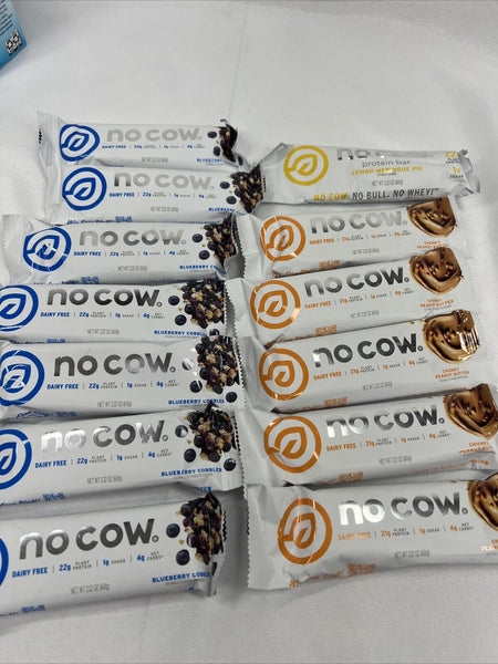 (13) No Cow Bar Chunky Peanut Butter Bar Blueberry Cobbler Keto Low Carb 2.1 oz