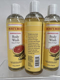 (3) Burt's Bees Energizing Citrus & Ginger Body Wash Shower 98.7% Natural 12oz