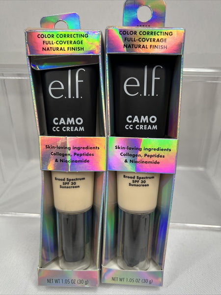 (2) Fair 100 W ￼e.l.f. Camo CC Creme Color Correcting Medium-Full Foundation