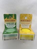 (2) Burt's Bees Lemon Sorbet Sweet mint Lip Treatment with Sea Minerals 0.25 oz