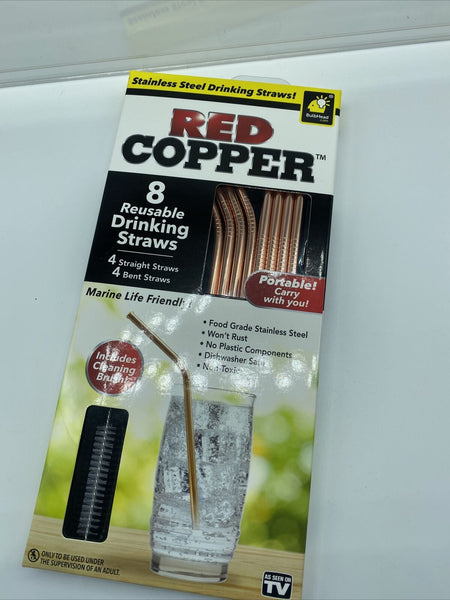 Red Copper Straws — Reusable Stainless Steel Straws — Set of 8 Reusable Straws !