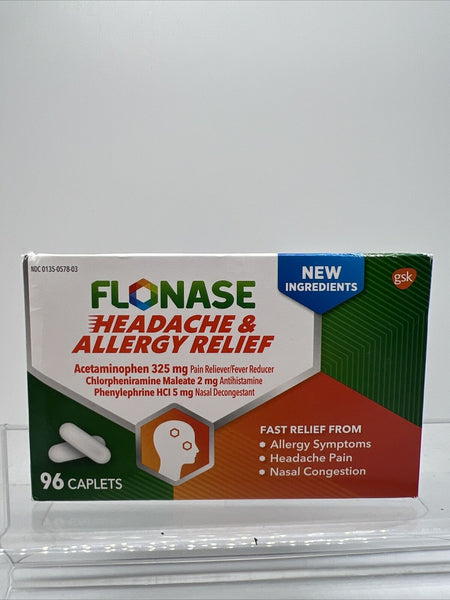 Flonase Headache & Allergy Relief nasal Congestion 96 Caplets 3/25