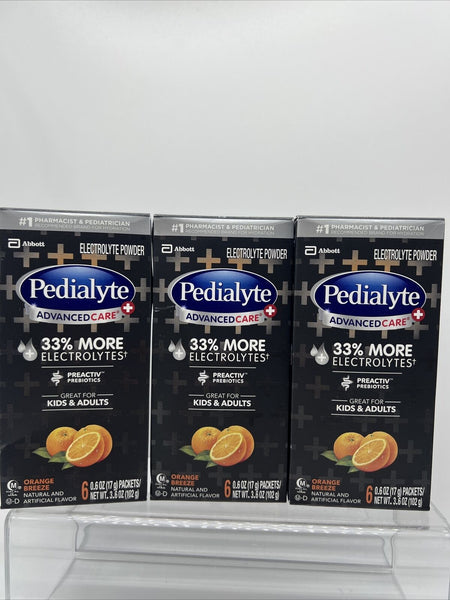 (2) Pedialyte Advanced Care Plus Electrolyte Powder 6 Packets Orange strawberry