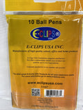 e-clips pen 10 Ball Point Pens Black Ink Ultra Smooth 1mm
