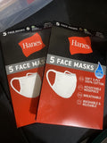(2) Hanes Face Masks White Cotton Reusable Cover Face mask Cloth Facemask 5 Pack