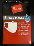 (2) Hanes Face Masks White Cotton Reusable Cover Face mask Cloth Facemask 5 Pack